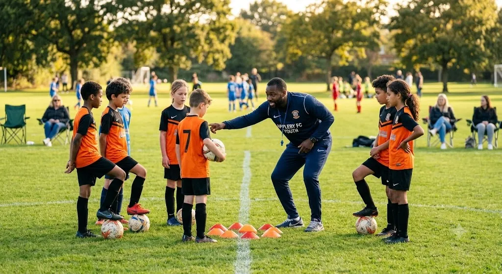 Grassroots football coach on the sideline of a junior game